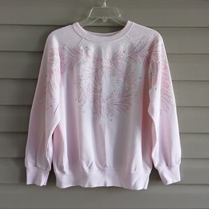 Vintage 80's 90's S/M pastel baby light pink feather sweatshirt pullover